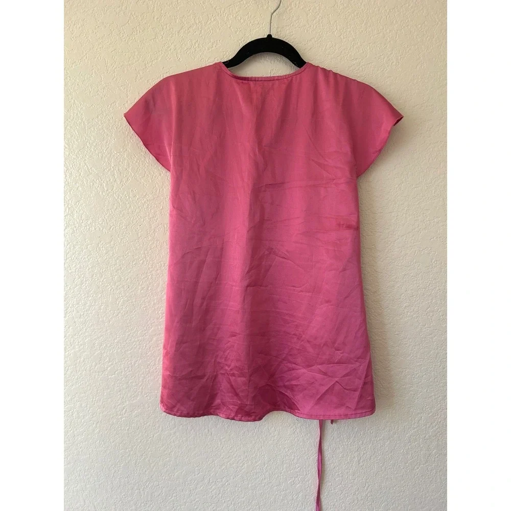 Vtg Tweeds Pink Embroidered Babydoll Cap Sleeve Tunic Tie Waist L Coquette Fairy - Picture 8 of 14